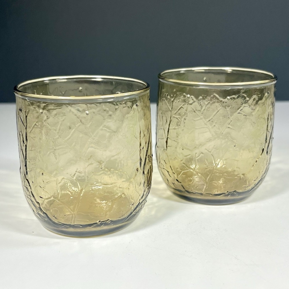Vintage Anchor Hocking Sherwood Spicy Brown On The Rock Glasses Tumblers‎ Set/2